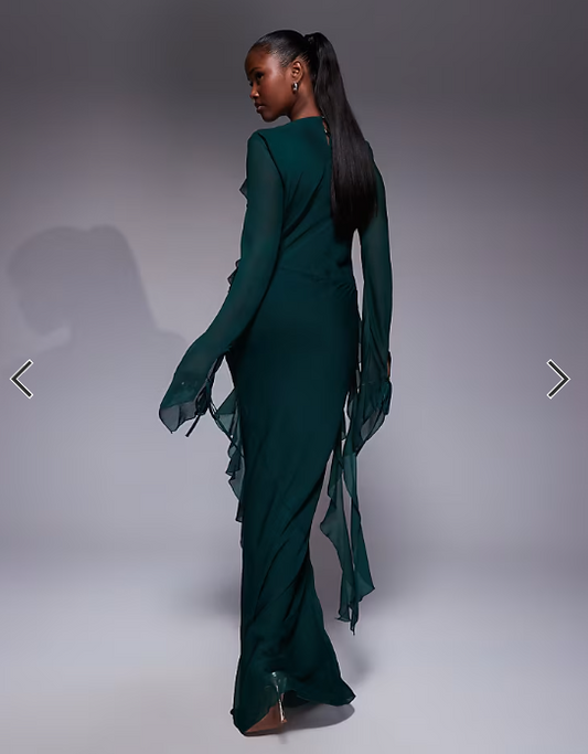 Daska chiffon ruffle maxi dress in emerald green