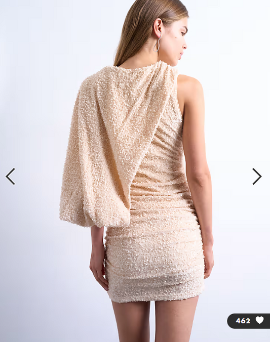 Topshop one sleeve drape sequin mini dress in oyster