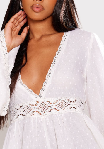 Cream Sheer Dobby Textured V Front Flowy Playsuit