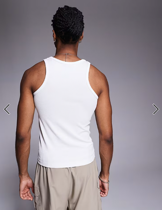 4505 square neck slim fit seamless rib training vest in white