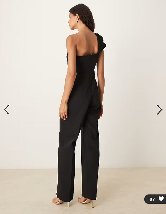 Mango one shoulder bow jumpsuit in black