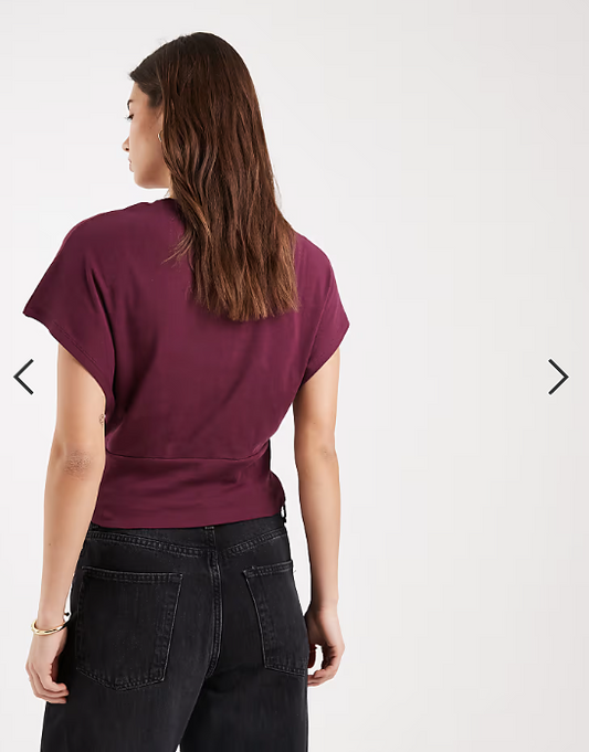 ASOS DESIGN short sleeve cinched top in plum