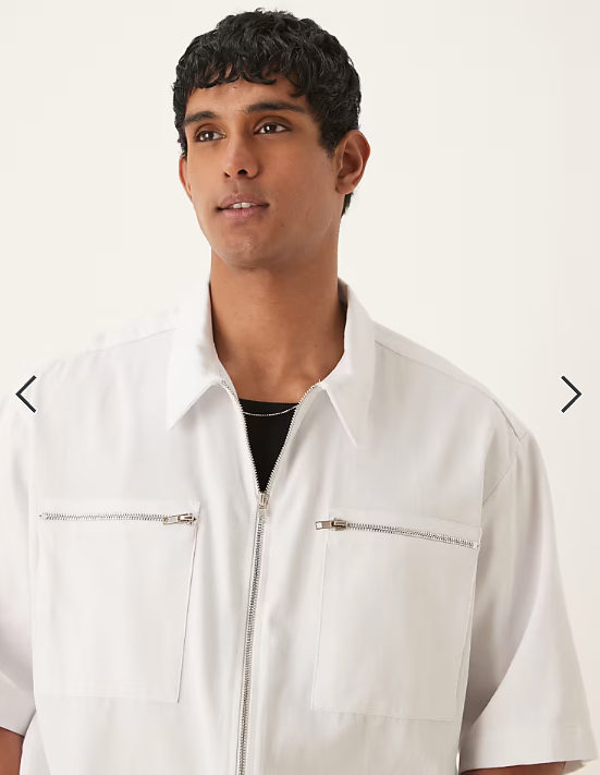 ASOS DESIGN oversized half sleeve shirt with zip pocket detail in white