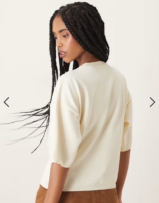 ASOS DESIGN ruched side knitted t-shirt in cream