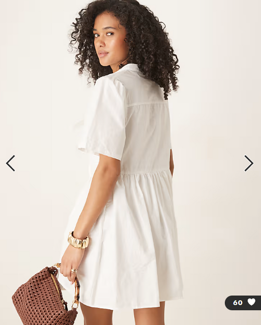 Ghospell bow front smock mini dress in white