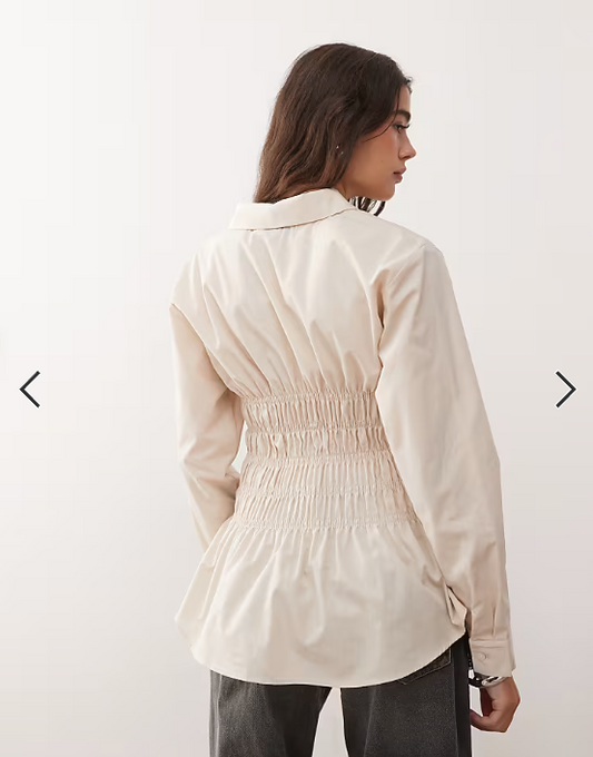 Asos - COLLUSION shirred oversized long sleeve shirt in off white