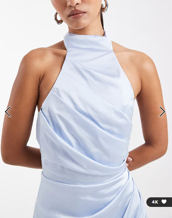 TFNC Bridesmaid satin halter neck pleat detail maxi dress in blue