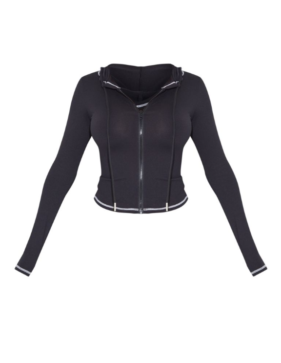 Plt - Shape Black Sculpted Contrast Stitch Zip Through Hoodie