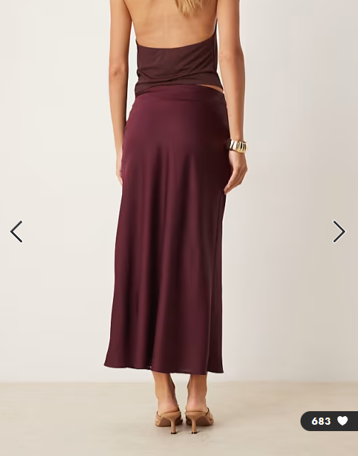 VILA satin maxi skirt in burgundy