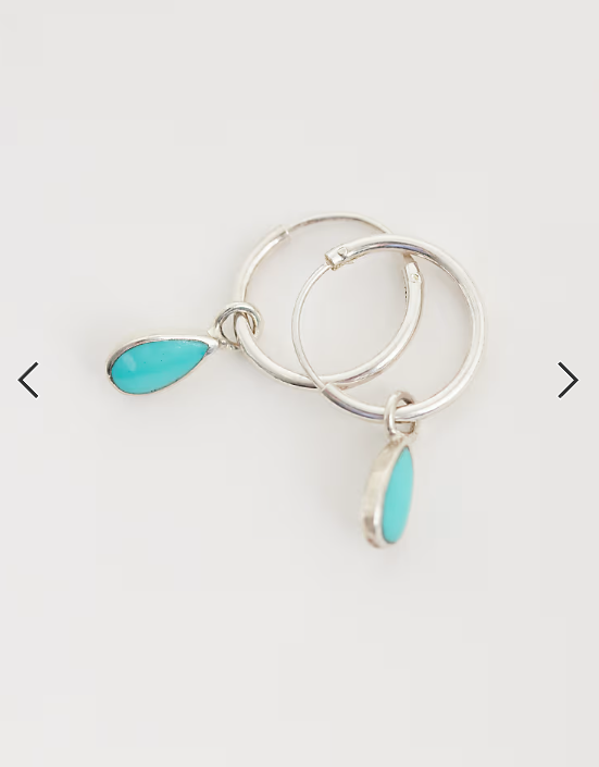 Kingsley Ryan turquoise teardrop charm hoops in sterling silver