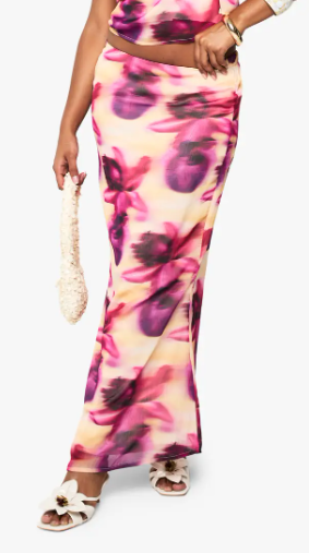 boohoo Blurred Floral Print Woven Skirt