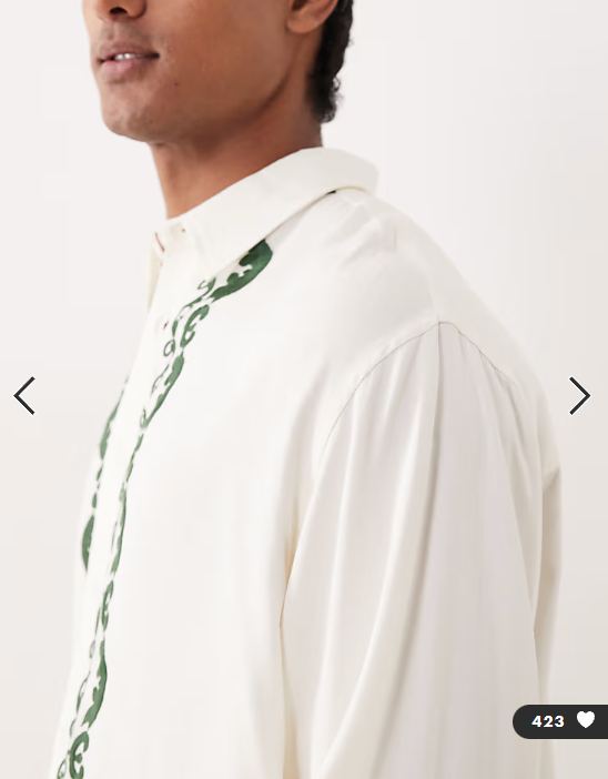 ASOS DESIGN boxy oversized shirt with border embroidery in beige