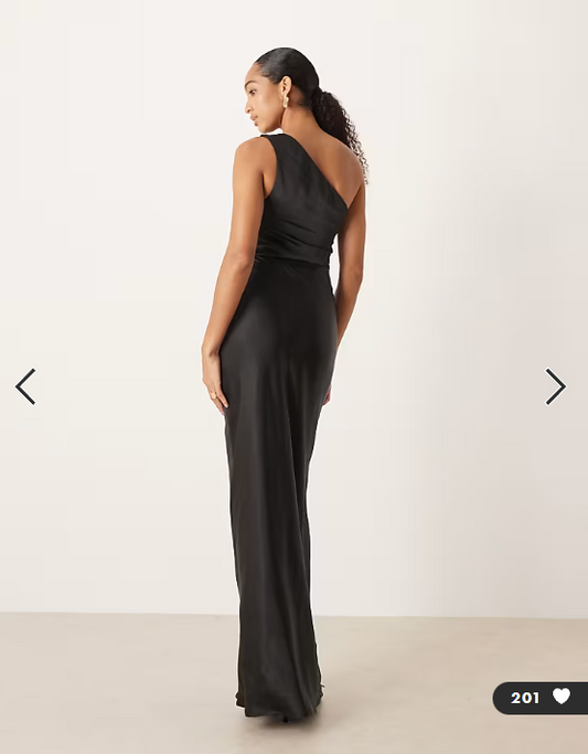 Pretty Lavish Bridesmaids Juliet satin gathered one shoulder maxi dress in black