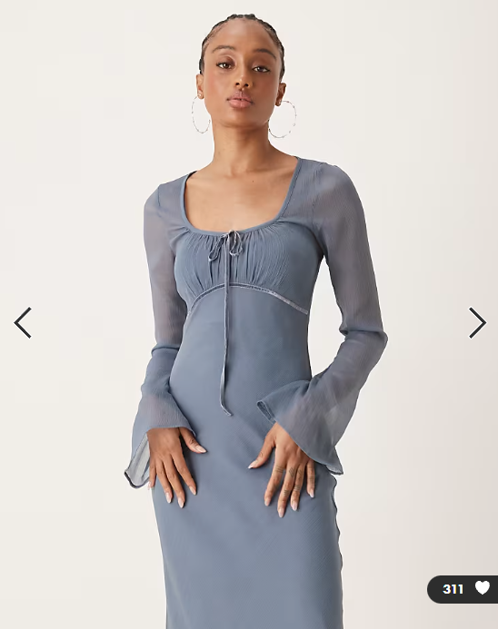 ASOS DESIGN Tall ruched bust long sleeve maxi dress in steel blue