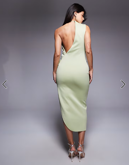 Asos - one shoulder midi dress in sage scuba