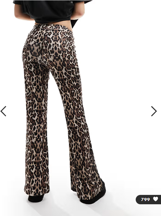ONLY ribbed flare trousers in leopard print