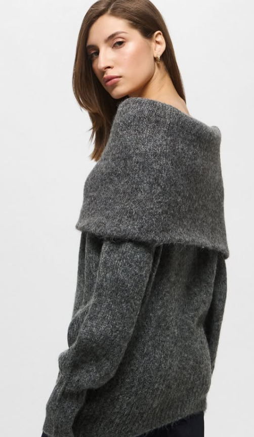 H&M - Fold Over Knitted Sweater - Grey