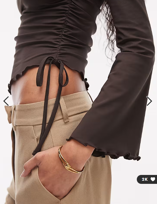 ASOS DESIGN drawstring detail top with flute sleeve in chocolate