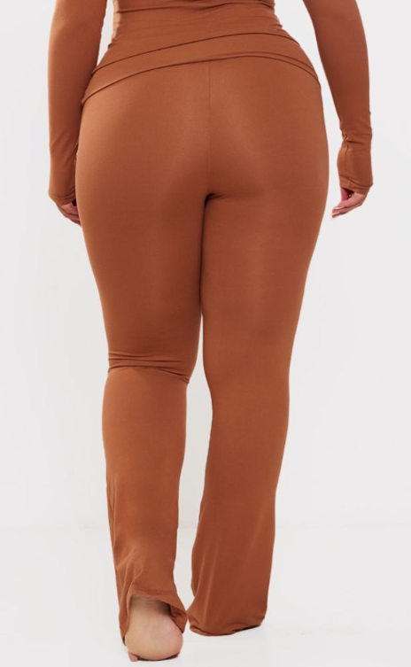 Shape Chocolate Brown Sculpted Foldover Waist Flare Trousers