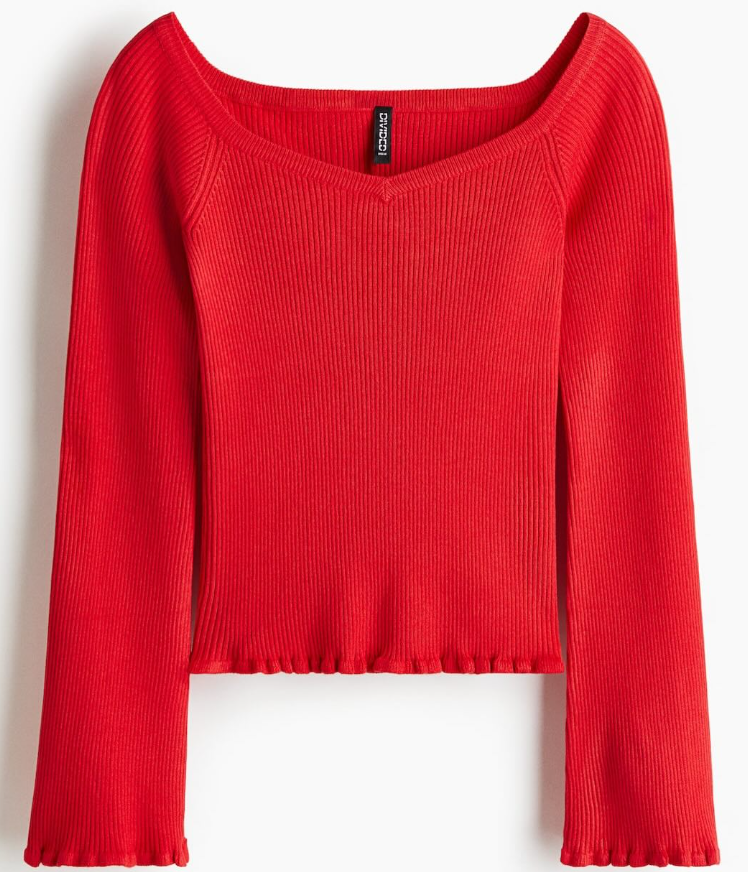 H&M-RIB-KNIT OFF-THE-SHOULDER TOP