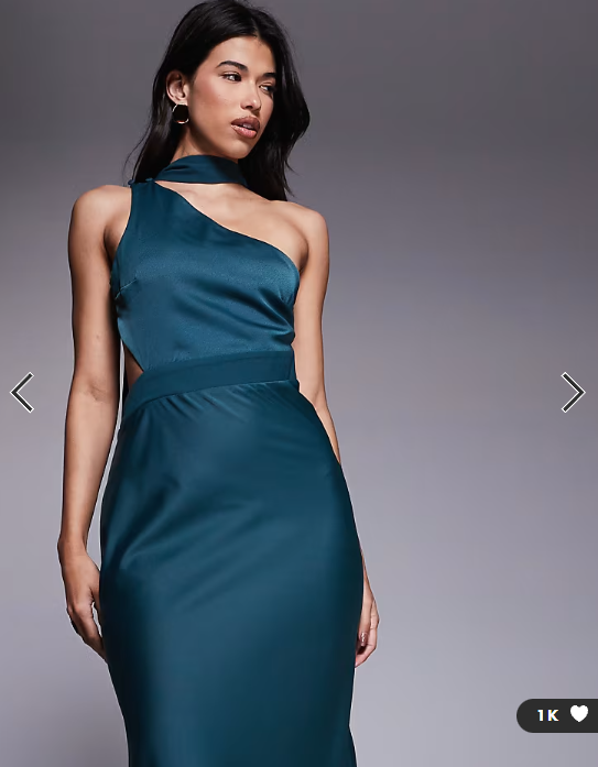 ASOS DESIGN one shoulder satin midi dress with neck sash in navy