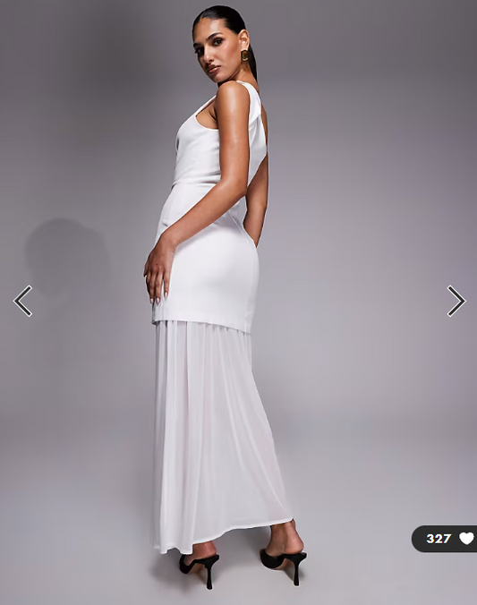 Kaiia exclusive one shoulder button through detail sheer hem maxi dress in white