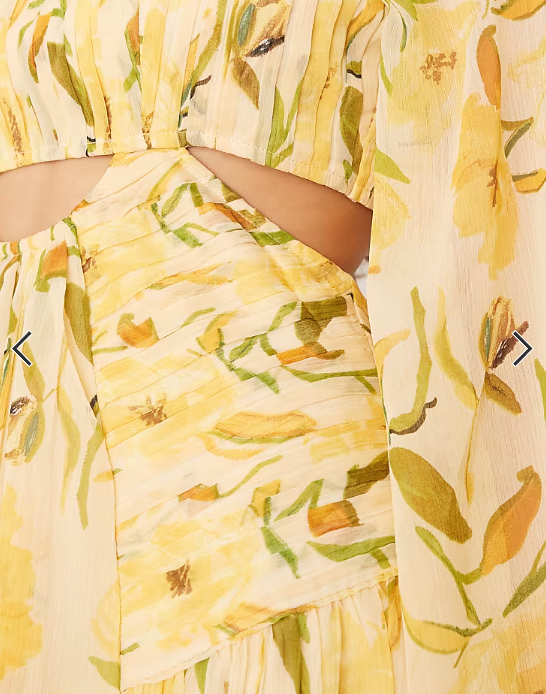 ASOS DESIGN long sleeve cut out maxi dress with ruched skirt in yellow floral print