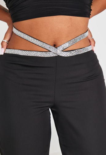 Shape Black Diamante Detail Cut Out Waist Tailored Trouser