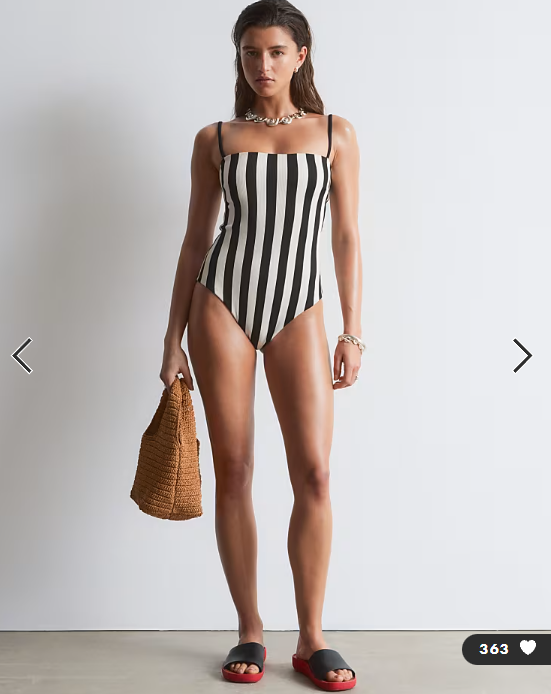 & Other Stories multi stripe square neck swimsuit in white and black