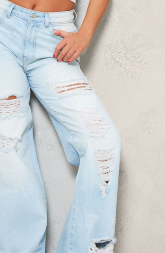 Light Blue Extreme Distressed Wide Leg Jeans