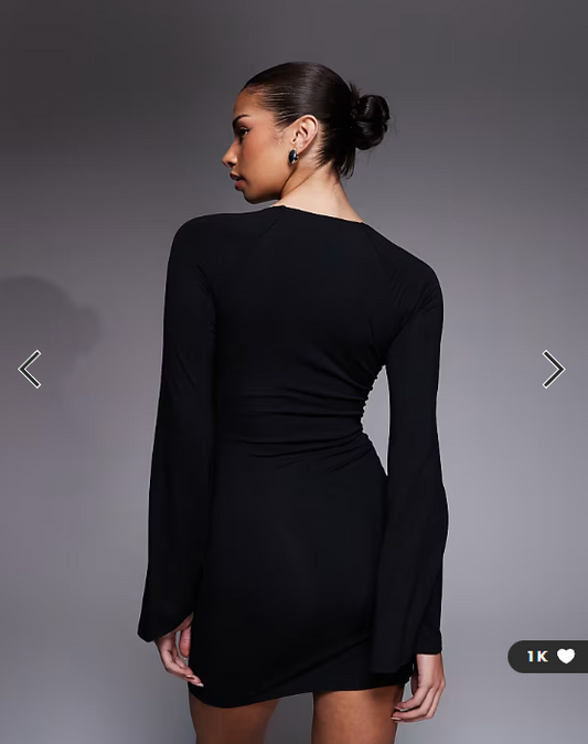ASOS DESIGN super scoop mini dress with flute sleeves in black
