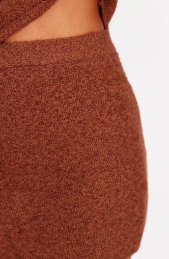 Mocha Fluffy Boucle Knit Micro Mini Skirt