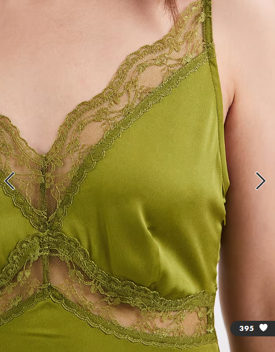 ONLY Petite satin feel maxi dress with lace detail in olive
