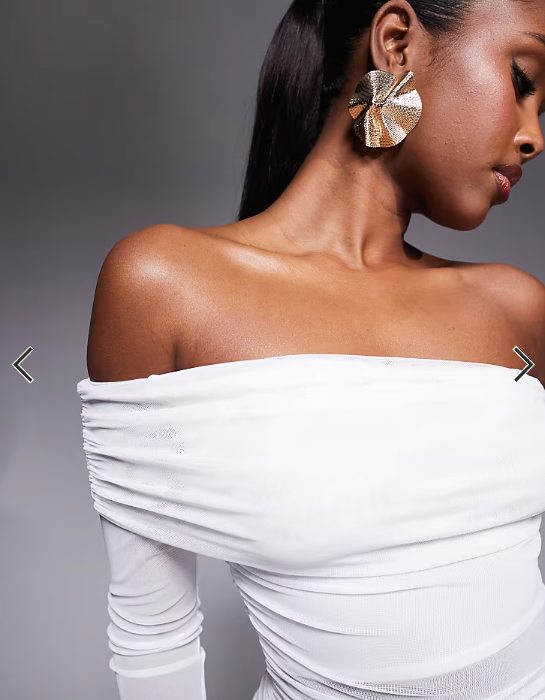 Missyempire mesh insert bardot maxi dress in white