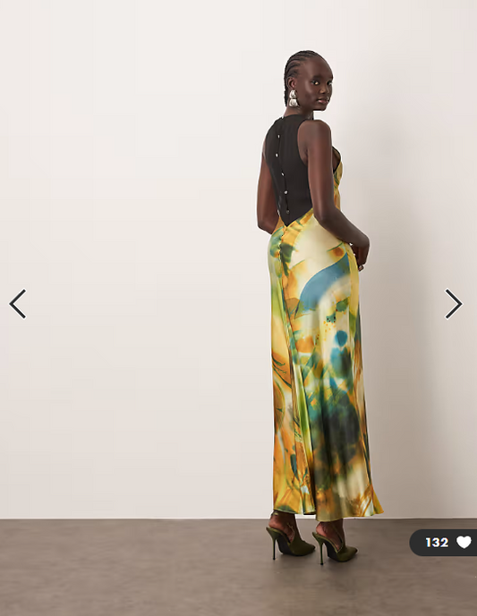 ARRANGE sheer panelled bias cut maxi dress in marble print