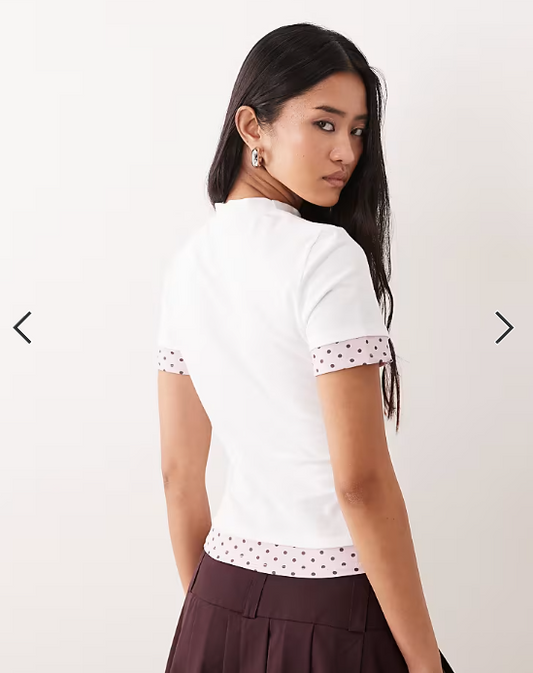 ASOS DESIGN short sleeve double layer polka dot top in white
