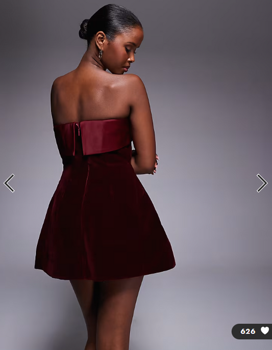 Murci exclusive satin trim velvet mini dress in burgundy