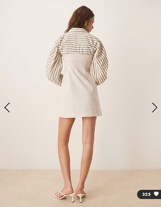ASOS DESIGN 2 in 1 linen bengaline and stripe shirt mini dress in natural