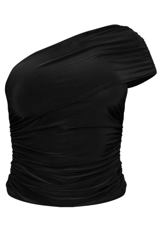 Black Slinky Overlay One Shoulder Top