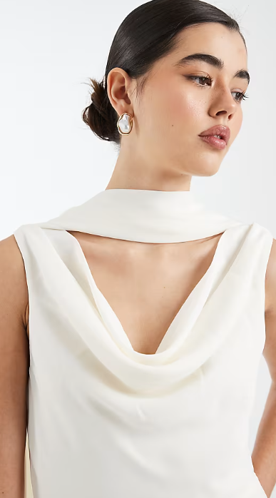 Asos - Six Stories Bridesmaid crepe plunge cowl front maxi dress in Ivory