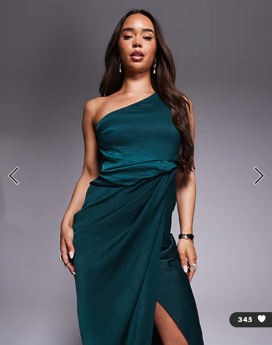 Asos - one shoulder satin knot detail maxi dress in dark green