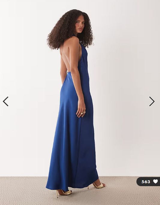 JDY halter neck satin maxi dress in navy