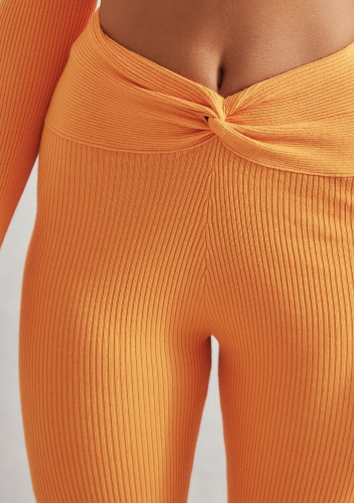 Orange Rib Knit Dipped Waist Trousers