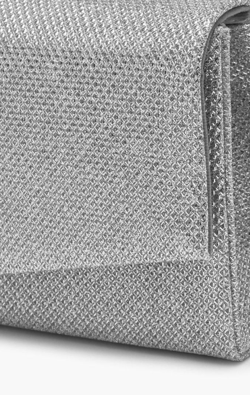 Boohoo - Glitter Envelope Clutch Bag & Chain - silver