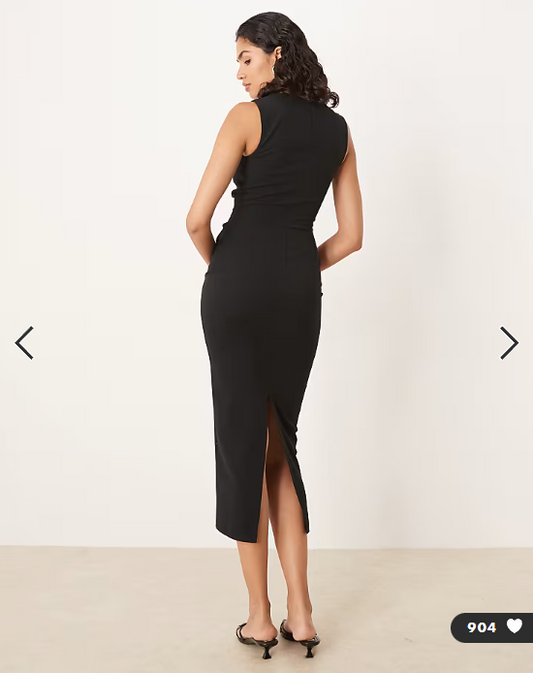 ASOS DESIGN square neck midi dress in black