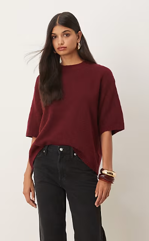 ASOS DESIGN relaxed knitted wool and alpaca tshirt in plum