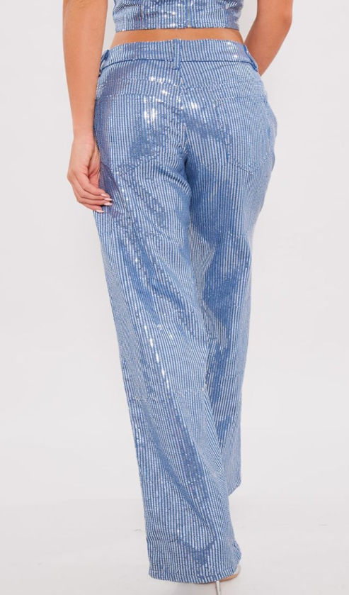 Light Blue Wash Sequin Wide Leg Jean