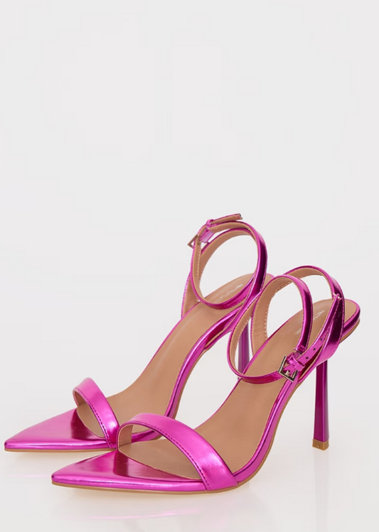 Plt - Pink Metallic PU Point Toe Strappy Barely There High Heeled Sandals