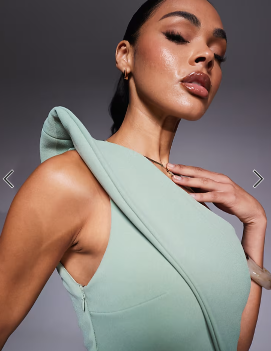 ASOS DESIGN Premium maxi dress with exaggerated sharp neckline in sage green scuba-style fabric