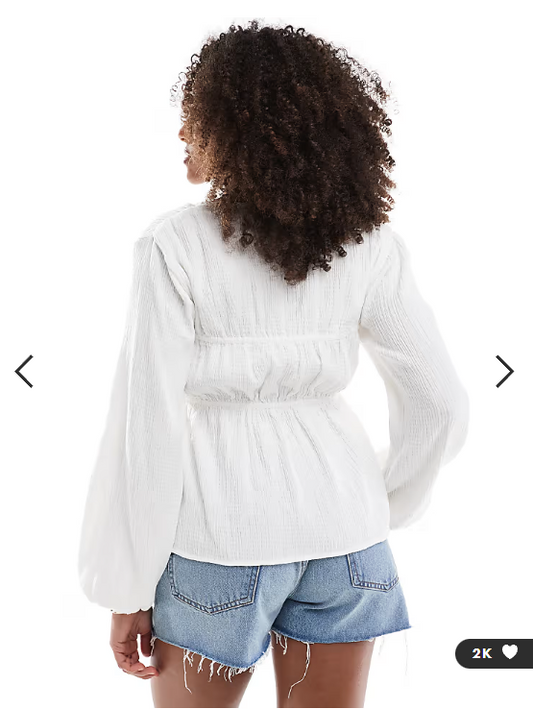 ASOS DESIGN long sleeve smock top with button front in white